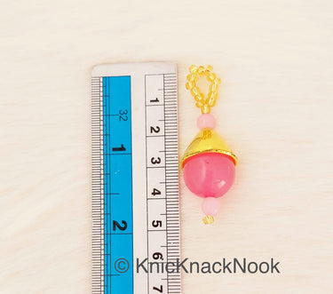 Pink Bead Tassels Latkan, Indian Antique Distressed Latkans, Gold Beaded Danglers